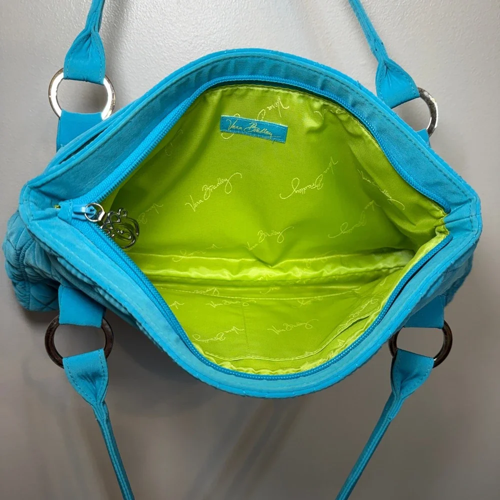 Vera Bradley Turquoise Blue Microfiber Quilted Shoulder Bag Purse